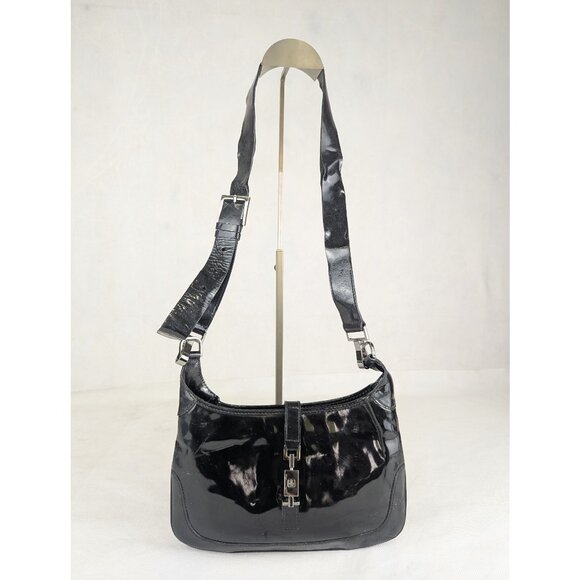 Authentic GUCCI Jackie Black Patent Leather Hobo Shoulder Bag Made in Italy - Picture 1 of 13